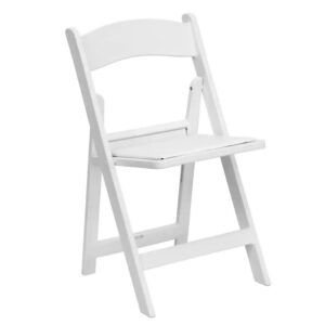 Rent white resin wedding chairs in Naperville